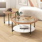 Round Coffee Table Glass Nesting Coffee Table Set with Shelf