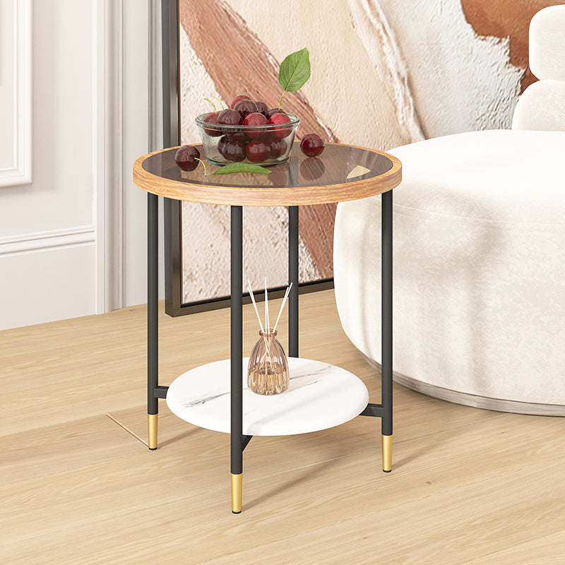 Round Coffee Table Glass Nesting Coffee Table Set with Shelf