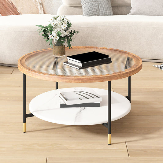 Mesa de café redonda de vidrio que anidaba la mesa de café con estante