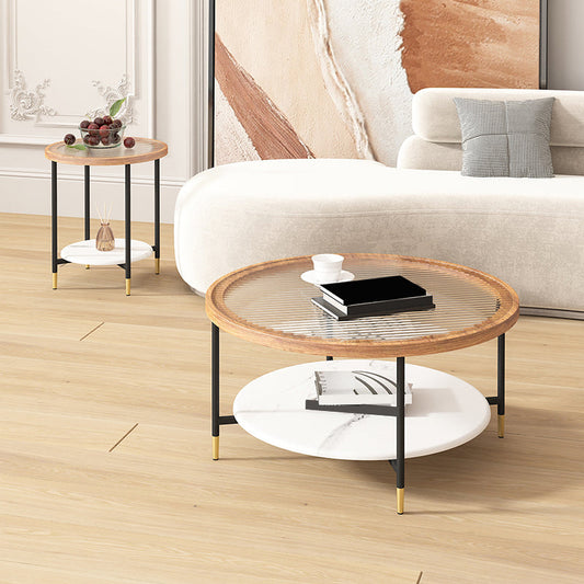 Mesa de café redonda de vidrio que anidaba la mesa de café con estante