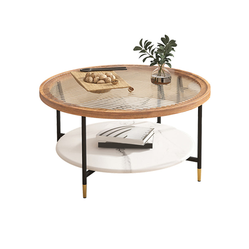 Round Coffee Table Glass Nesting Coffee Table Set with Shelf