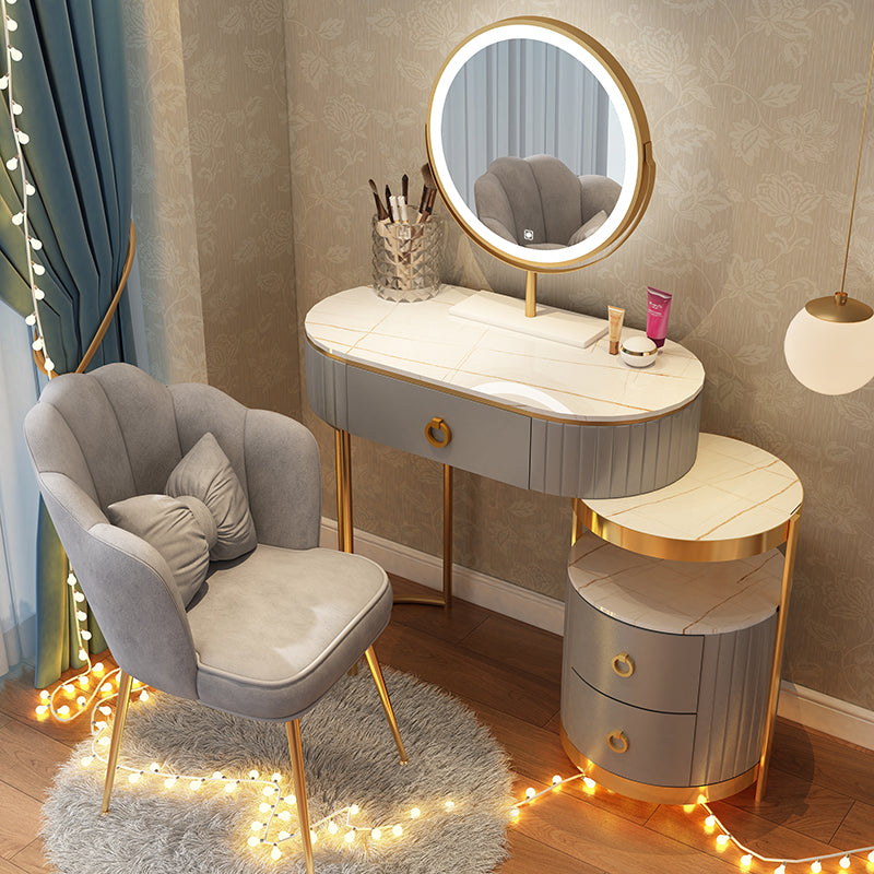 Luxurious Leather Vanity Set Metal and Wood Make-up Vanity with Mirror & Padded Stool