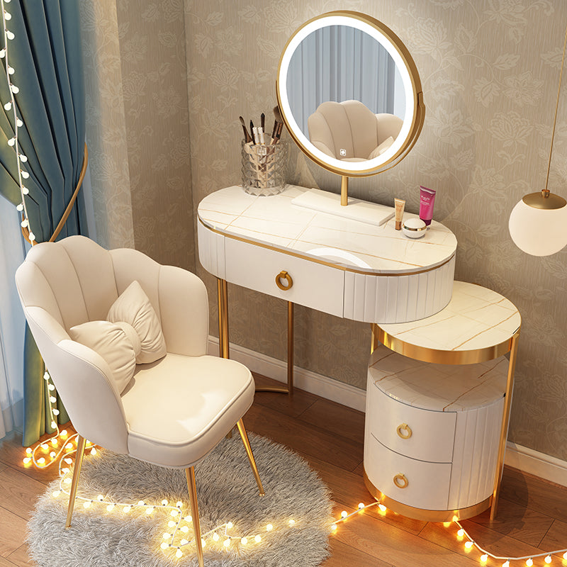 Luxurious Leather Vanity Set Metal and Wood Make-up Vanity with Mirror & Padded Stool