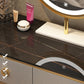 Luxurious Leather Vanity Set Metal and Wood Make-up Vanity with Mirror & Padded Stool