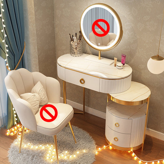 Luxurious Leather Vanity Set Metal and Wood Make-up Vanity with Mirror & Padded Stool Makeup Vanity 31"L x 16"W x 30"H White