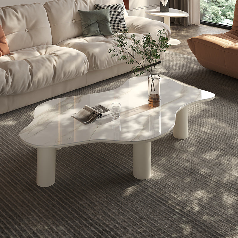 No Distressing Single Coffee Table Slate Free-Form White Coffee Table Clearhalo 'Coffee & Accent Tables' 'Coffee Tables' 'coffee_tables' 'furn' 'furn_coffee_tables' 'Furniture' 'Living Room Furniture' 6705312
