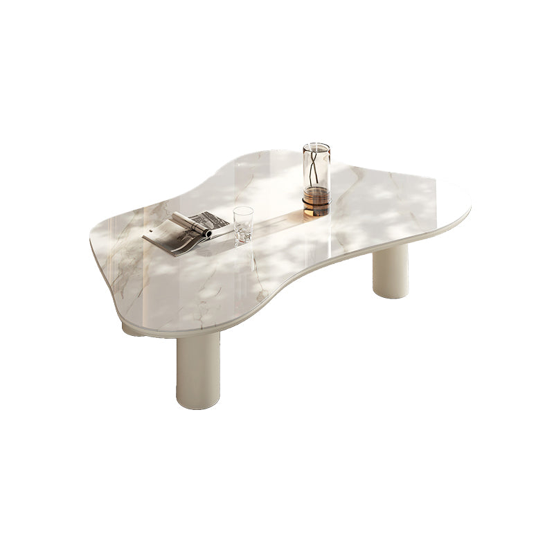 No Distressing Single Coffee Table Slate Free-Form White Coffee Table 51"L x 31"W x 14"H Clearhalo 'Coffee & Accent Tables' 'Coffee Tables' 'coffee_tables' 'furn' 'furn_coffee_tables' 'Furniture' 'Living Room Furniture' 6705321