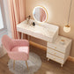 Wood Mirrored Vanity Desk with 5/6 Drawers Luxurious Dressing Table Makeup Vanity & Mirror & Stools 31"L x 16"W x 31"H White Clearhalo 'Bedroom Furniture' 'furn' 'furn_makeup_vanities' 'Furniture' 'Makeup Vanities' 'makeup_vanities' 6705474