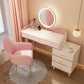 Wood Mirrored Vanity Desk with 5/6 Drawers Luxurious Dressing Table Makeup Vanity & Mirror & Stools 31"L x 16"W x 31"H Pink-White Clearhalo 'Bedroom Furniture' 'furn' 'furn_makeup_vanities' 'Furniture' 'Makeup Vanities' 'makeup_vanities' 6705481