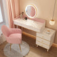 Wood Mirrored Vanity Desk with 5/6 Drawers Luxurious Dressing Table Makeup Vanity & Mirror & Stools 39"L x 16"W x 31"H Pink-White Clearhalo 'Bedroom Furniture' 'furn' 'furn_makeup_vanities' 'Furniture' 'Makeup Vanities' 'makeup_vanities' 6705484