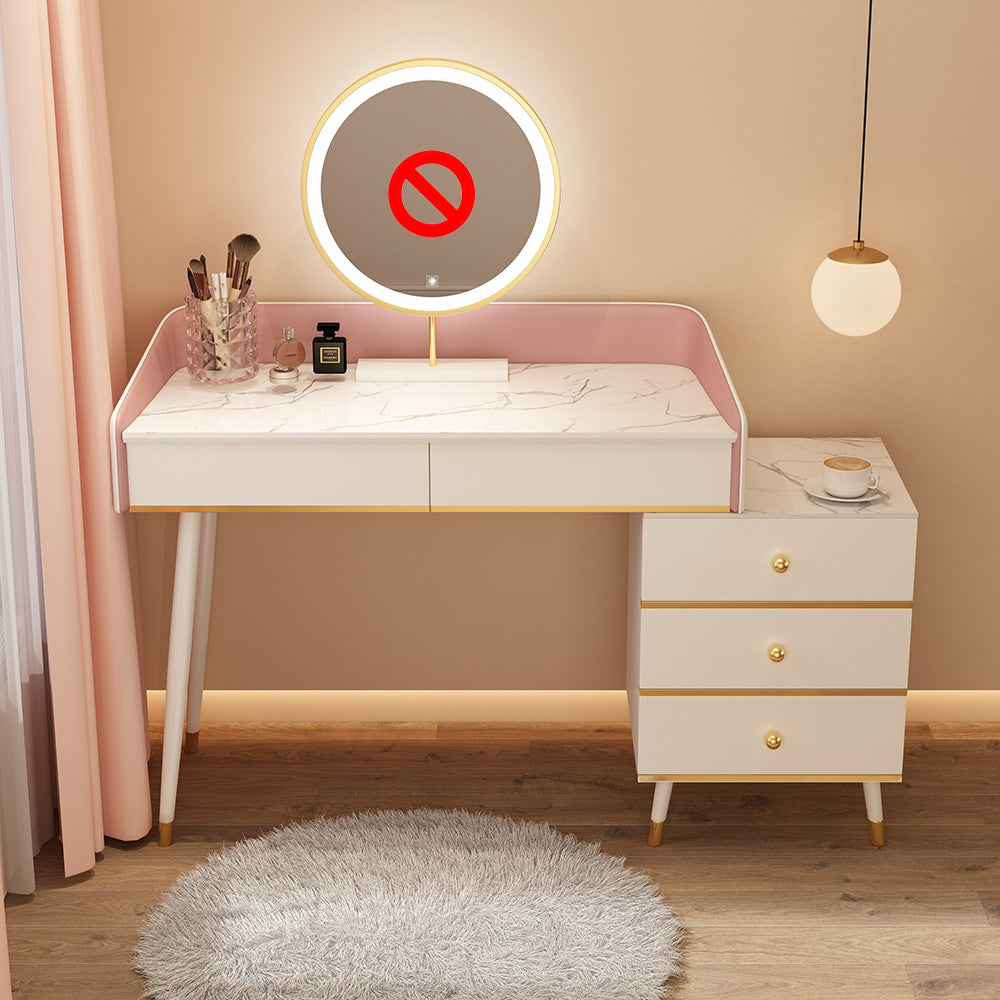 Wood Mirrored Vanity Desk with 5/6 Drawers Luxurious Dressing Table Makeup Vanity 31"L x 16"W x 31"H Pink-White Clearhalo 'Bedroom Furniture' 'furn' 'furn_makeup_vanities' 'Furniture' 'Makeup Vanities' 'makeup_vanities' 6705489
