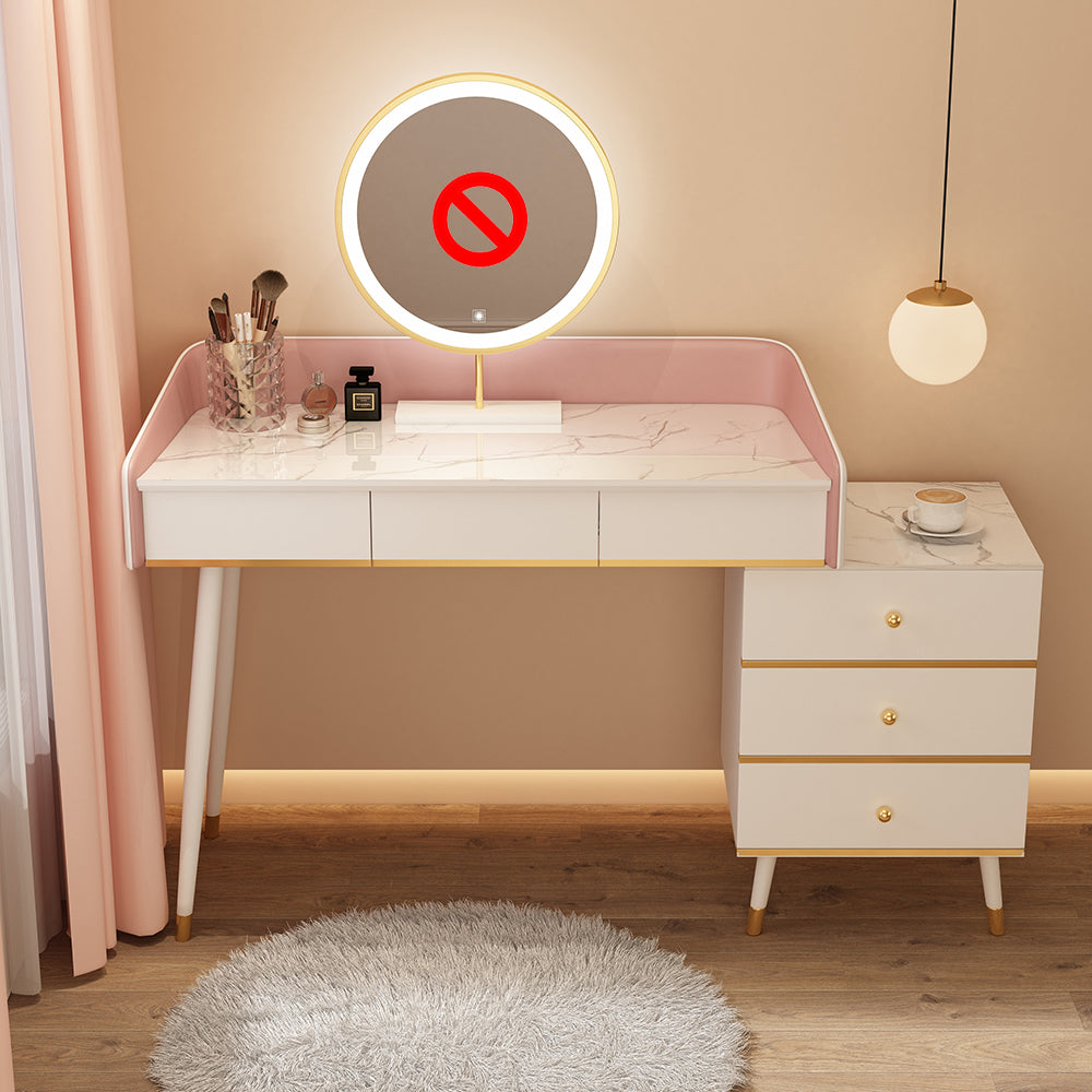 Wood Mirrored Vanity Desk with 5/6 Drawers Luxurious Dressing Table Makeup Vanity 39"L x 16"W x 31"H Pink-White Clearhalo 'Bedroom Furniture' 'furn' 'furn_makeup_vanities' 'Furniture' 'Makeup Vanities' 'makeup_vanities' 6705491