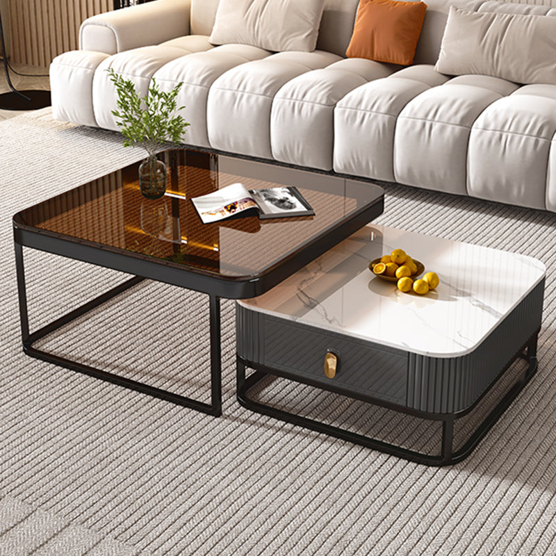 Glam Nesting Couchtisch-Set, Couchtisch aus Schiefer mit quadratischem Rahmen