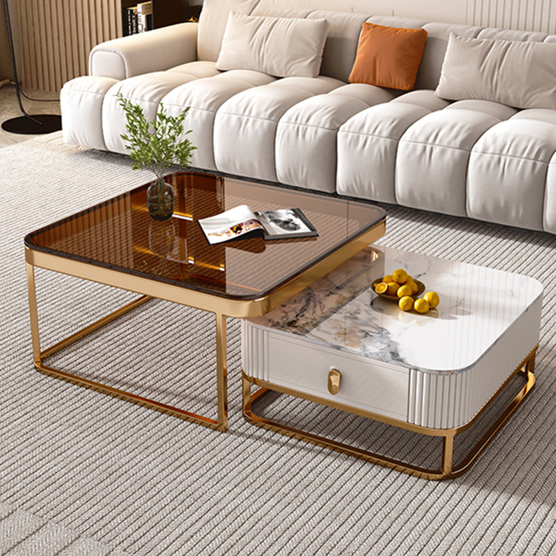 Glam Nesting Couchtisch-Set, Couchtisch aus Schiefer mit quadratischem Rahmen