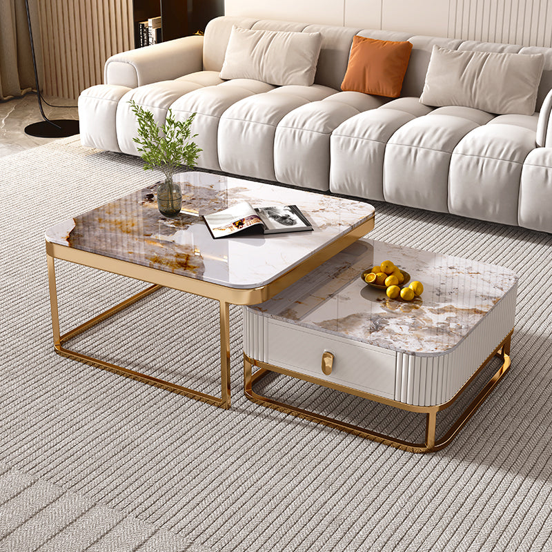 Glam Nesting Couchtisch-Set, Couchtisch aus Schiefer mit quadratischem Rahmen