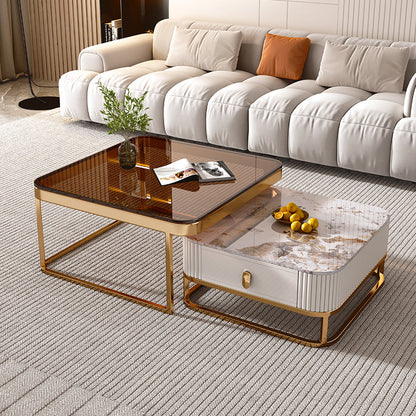 Glam Nesting Couchtisch-Set, Couchtisch aus Schiefer mit quadratischem Rahmen