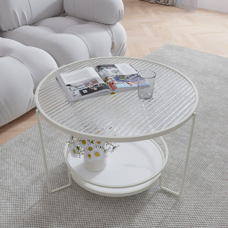 Round Cocktail Table Glass Top Single Coffee Table with Shelf Clearhalo 'Coffee & Accent Tables' 'Coffee Tables' 'coffee_tables' 'furn' 'furn_coffee_tables' 'Furniture' 'Living Room Furniture' 6705538