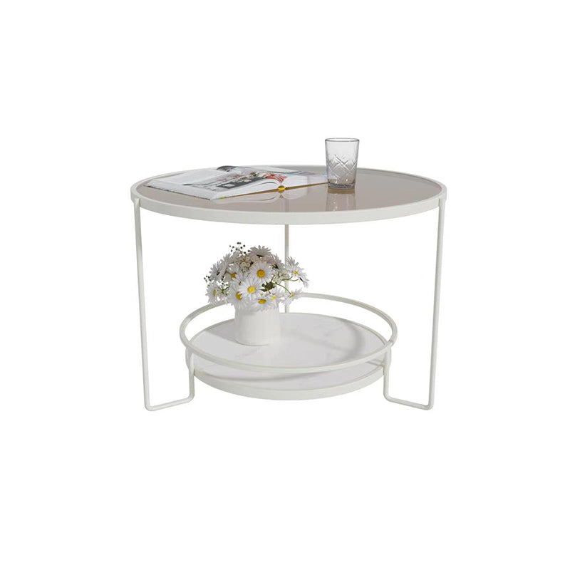 Round Cocktail Table Glass Top Single Coffee Table with Shelf Clearhalo 'Coffee & Accent Tables' 'Coffee Tables' 'coffee_tables' 'furn' 'furn_coffee_tables' 'Furniture' 'Living Room Furniture' 6705542