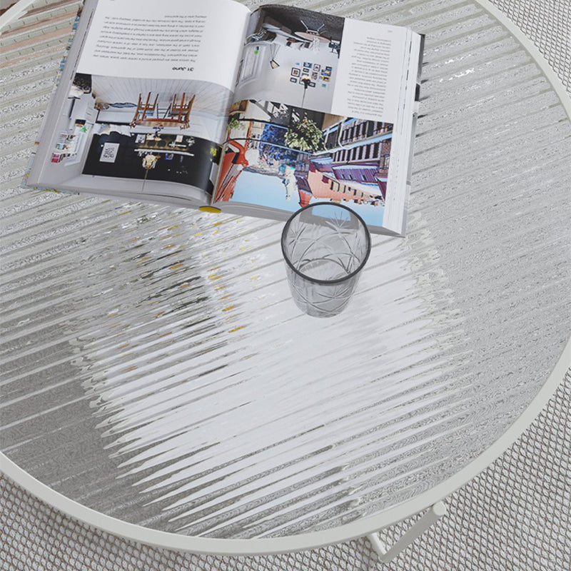 Round Cocktail Table Glass Top Single Coffee Table with Shelf Clearhalo 'Coffee & Accent Tables' 'Coffee Tables' 'coffee_tables' 'furn' 'furn_coffee_tables' 'Furniture' 'Living Room Furniture' 6705545
