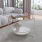 Round Cocktail Table Glass Top Single Coffee Table with Shelf Tan White Clearhalo 'Coffee & Accent Tables' 'Coffee Tables' 'coffee_tables' 'furn' 'furn_coffee_tables' 'Furniture' 'Living Room Furniture' 6705550