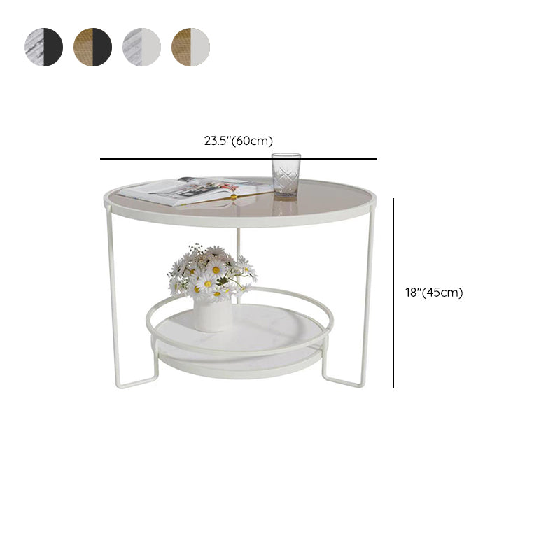 Round Cocktail Table Glass Top Single Coffee Table with Shelf Clearhalo 'Coffee & Accent Tables' 'Coffee Tables' 'coffee_tables' 'furn' 'furn_coffee_tables' 'Furniture' 'Living Room Furniture' 6705551