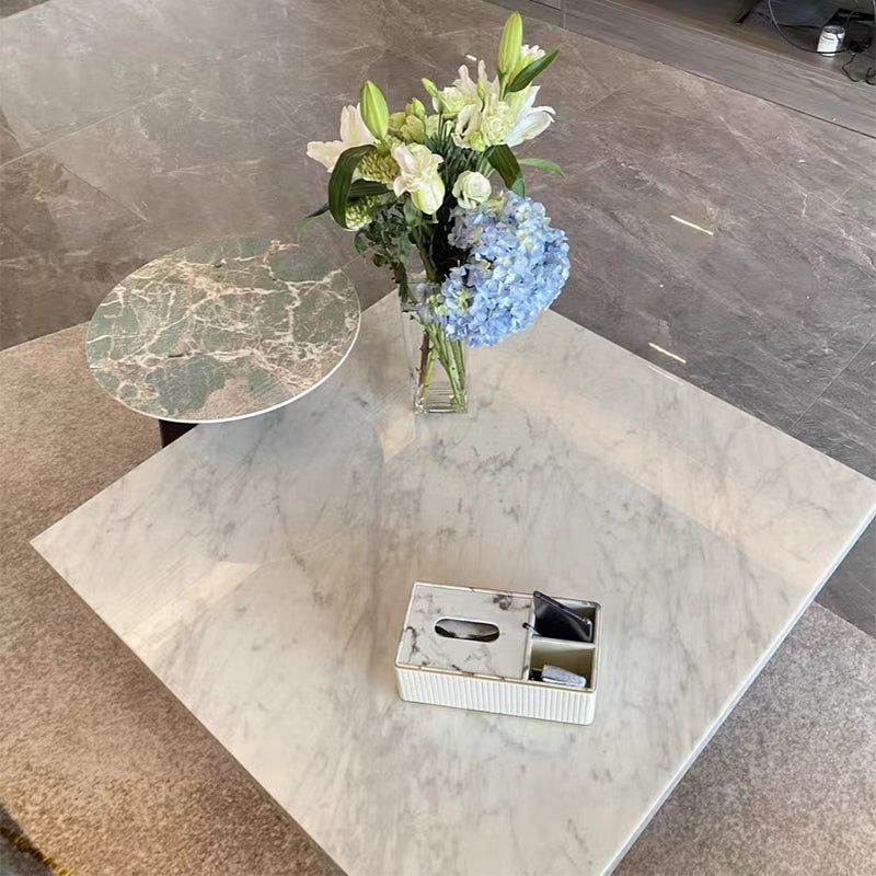 No Distressing Coffee Table Pedestal Marble Square Cocktail Table White Clearhalo 'Coffee & Accent Tables' 'Coffee Tables' 'coffee_tables' 'furn' 'furn_coffee_tables' 'Furniture' 'Living Room Furniture' 6705632