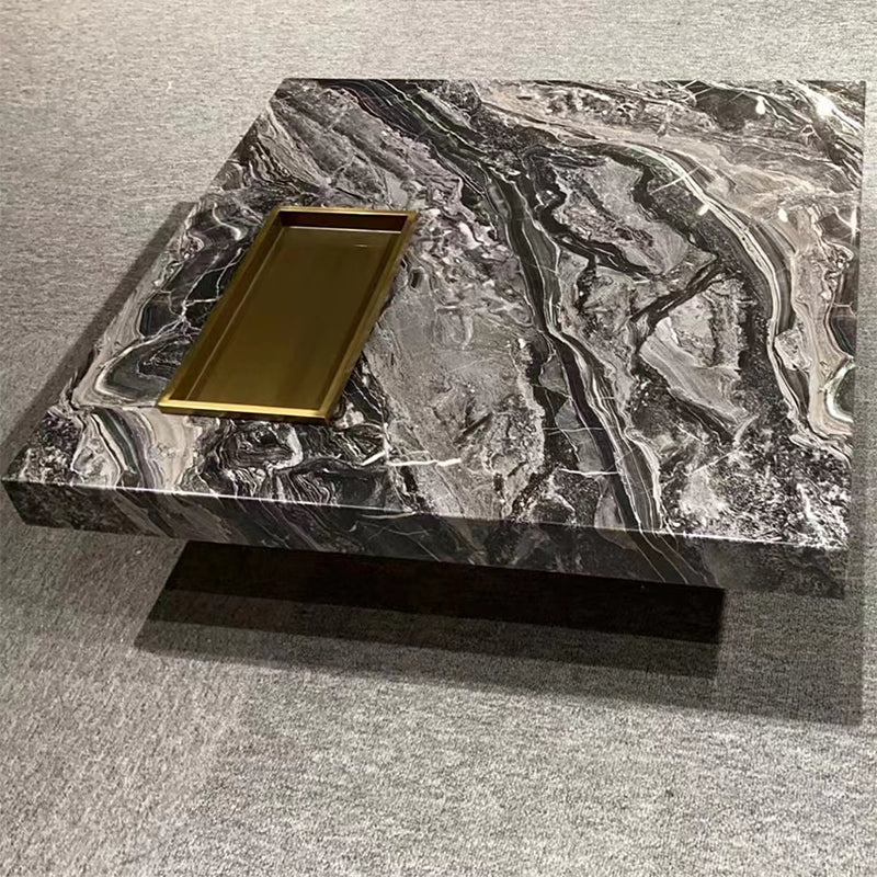 No Distressing Coffee Table Pedestal Marble Square Cocktail Table Gloss Black Clearhalo 'Coffee & Accent Tables' 'Coffee Tables' 'coffee_tables' 'furn' 'furn_coffee_tables' 'Furniture' 'Living Room Furniture' 6705633