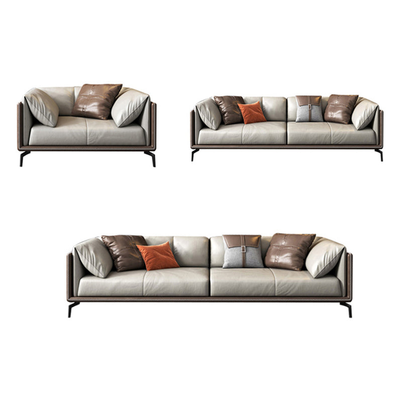 Canapé de bras top top canapé en cuir moderne avec oreillers en gris et brun