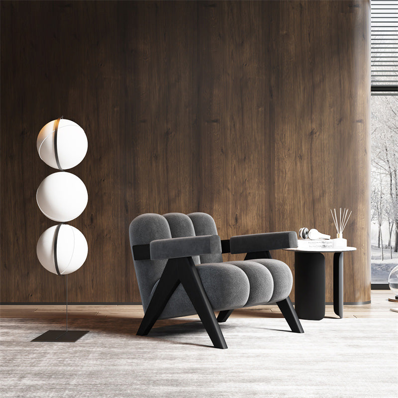 Wood Frame Accent ArmChair Sewn Pillow Back Sled Chair in Gray Clearhalo 'Accent Chairs' 'accent_chairs' 'Chairs & Seating' 'furn' 'furn_accent_chairs' 'Furniture' 'Living Room Furniture' 6706018