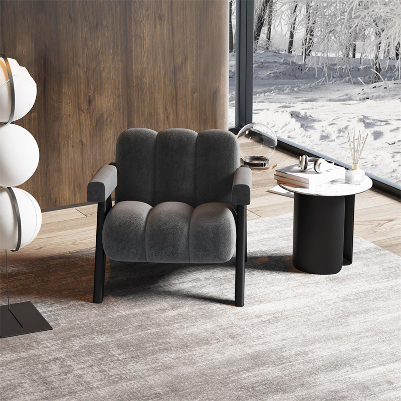 Wood Frame Accent ArmChair Sewn Pillow Back Sled Chair in Gray Clearhalo 'Accent Chairs' 'accent_chairs' 'Chairs & Seating' 'furn' 'furn_accent_chairs' 'Furniture' 'Living Room Furniture' 6706023