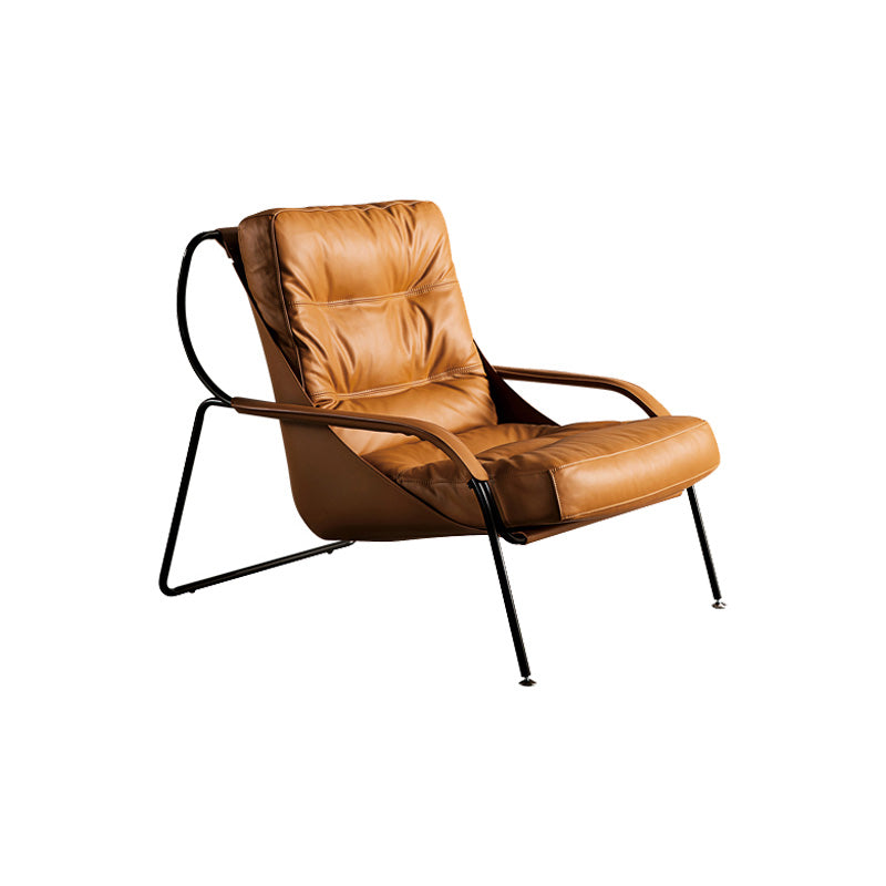 Industrial Genuine Leather Lounge Chair Solid Color Tufted Back Chair Brown 1 Piece Without Ottoman Clearhalo 'Accent Chairs' 'accent_chairs' 'Chairs & Seating' 'furn' 'furn_accent_chairs' 'Furniture' 'Living Room Furniture' 6706035