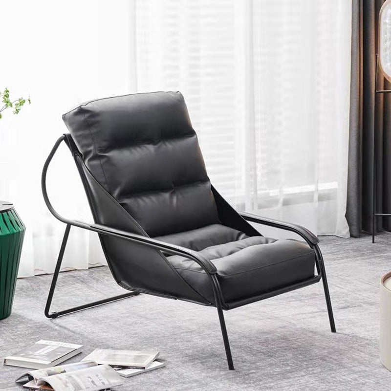 Industrial Genuine Leather Lounge Chair Solid Color Tufted Back Chair Grey 1 Piece Without Ottoman Clearhalo 'Accent Chairs' 'accent_chairs' 'Chairs & Seating' 'furn' 'furn_accent_chairs' 'Furniture' 'Living Room Furniture' 6706041