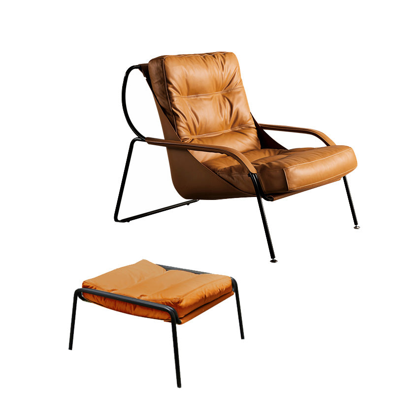 Industrial Genuine Leather Lounge Chair Solid Color Tufted Back Chair Brown 1 Piece With Ottoman Clearhalo 'Accent Chairs' 'accent_chairs' 'Chairs & Seating' 'furn' 'furn_accent_chairs' 'Furniture' 'Living Room Furniture' 6706044