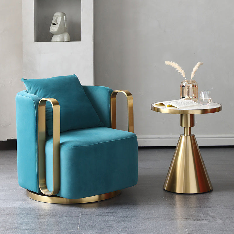 Glam Style Velvet ArmChair Solid Color Swivel Pillow Back Chair Blue 1 Piece Clearhalo 'Accent Chairs' 'accent_chairs' 'Chairs & Seating' 'furn' 'furn_accent_chairs' 'Furniture' 'Living Room Furniture' 6706055