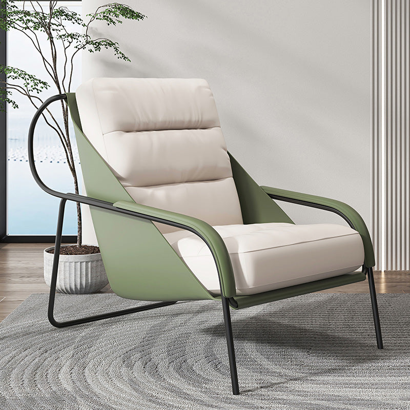 Mid-century Pu Leather Lounge Chair Solid Color Sewn Pillow Back Chair Beige Green 1 Piece Clearhalo 'Accent Chairs' 'accent_chairs' 'Chairs & Seating' 'furn' 'furn_accent_chairs' 'Furniture' 'Living Room Furniture' 6706111