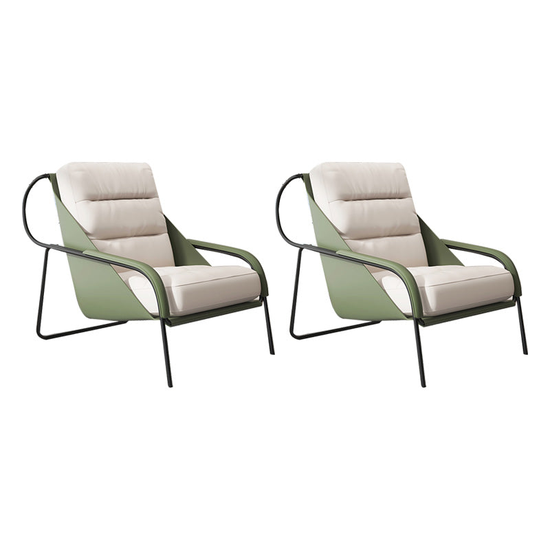 Mid-century Pu Leather Lounge Chair Solid Color Sewn Pillow Back Chair Beige Green 2 Piece Set Clearhalo 'Accent Chairs' 'accent_chairs' 'Chairs & Seating' 'furn' 'furn_accent_chairs' 'Furniture' 'Living Room Furniture' 6706112