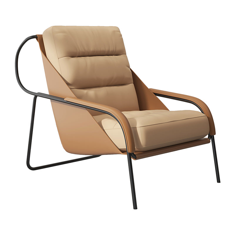 Mid-century Pu Leather Lounge Chair Solid Color Sewn Pillow Back Chair Orange 1 Piece Clearhalo 'Accent Chairs' 'accent_chairs' 'Chairs & Seating' 'furn' 'furn_accent_chairs' 'Furniture' 'Living Room Furniture' 6706114