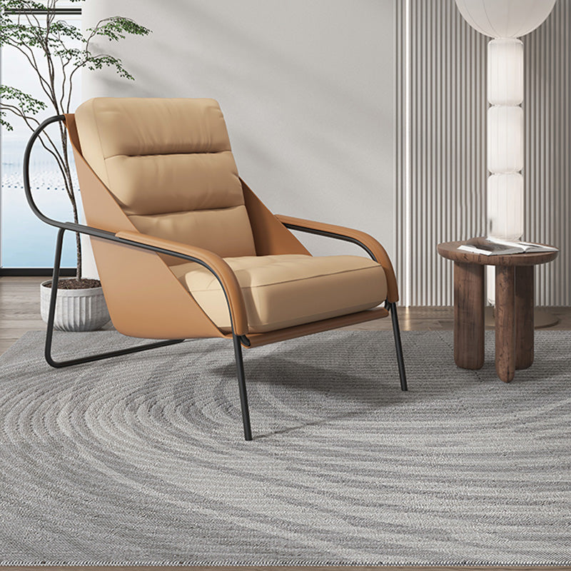 Mid-century Pu Leather Lounge Chair Solid Color Sewn Pillow Back Chair Clearhalo 'Accent Chairs' 'accent_chairs' 'Chairs & Seating' 'furn' 'furn_accent_chairs' 'Furniture' 'Living Room Furniture' 6706115