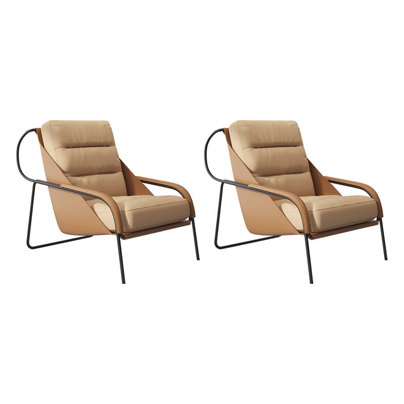 Mid-century Pu Leather Lounge Chair Solid Color Sewn Pillow Back Chair Orange 2 Piece Set Clearhalo 'Accent Chairs' 'accent_chairs' 'Chairs & Seating' 'furn' 'furn_accent_chairs' 'Furniture' 'Living Room Furniture' 6706117