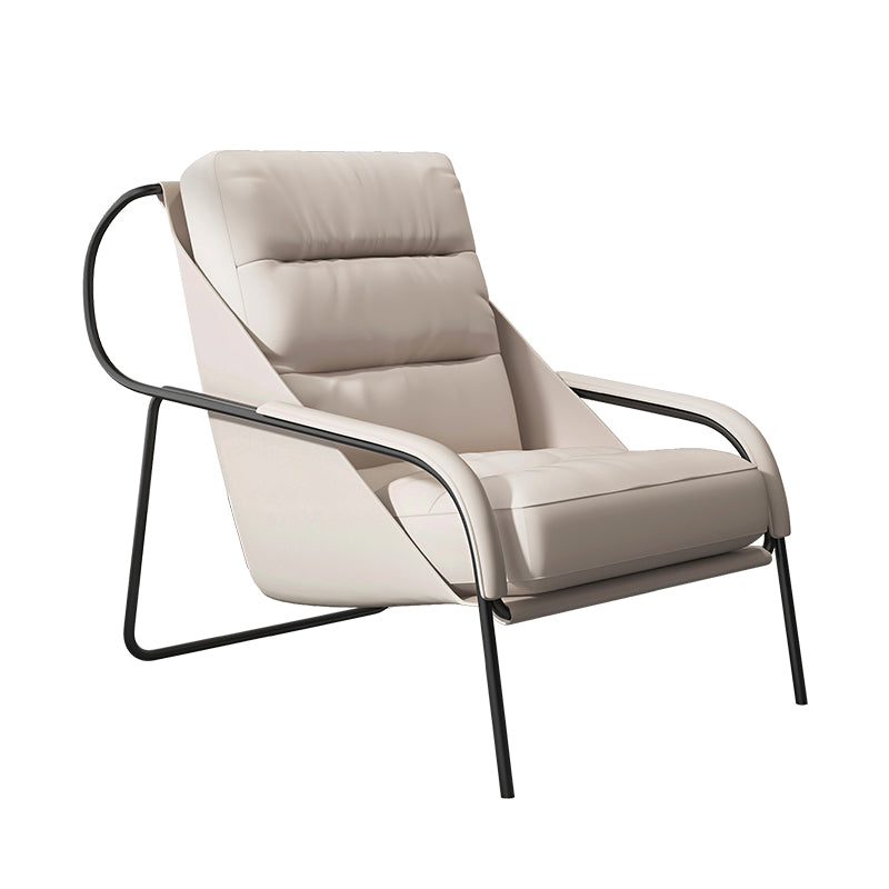 Mid-century Pu Leather Lounge Chair Solid Color Sewn Pillow Back Chair Off-White 1 Piece Clearhalo 'Accent Chairs' 'accent_chairs' 'Chairs & Seating' 'furn' 'furn_accent_chairs' 'Furniture' 'Living Room Furniture' 6706118