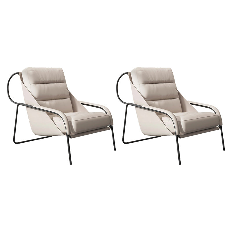 Mid-century Pu Leather Lounge Chair Solid Color Sewn Pillow Back Chair Off-White 2 Piece Set Clearhalo 'Accent Chairs' 'accent_chairs' 'Chairs & Seating' 'furn' 'furn_accent_chairs' 'Furniture' 'Living Room Furniture' 6706120
