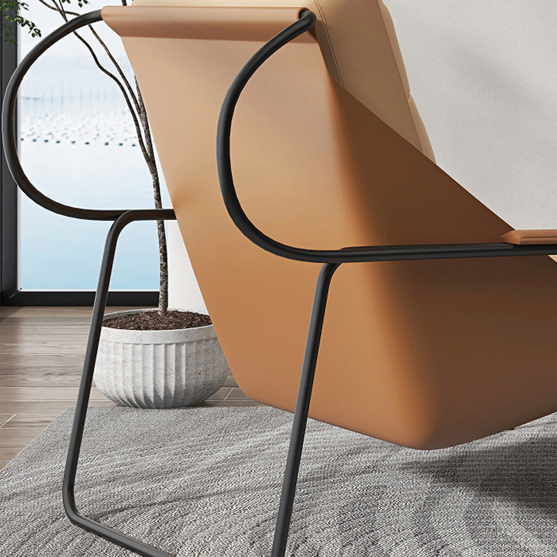 Mid-century Pu Leather Lounge Chair Solid Color Sewn Pillow Back Chair Clearhalo 'Accent Chairs' 'accent_chairs' 'Chairs & Seating' 'furn' 'furn_accent_chairs' 'Furniture' 'Living Room Furniture' 6706121