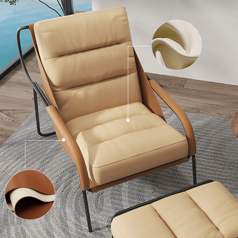 Mid-century Pu Leather Lounge Chair Solid Color Sewn Pillow Back Chair Clearhalo 'Accent Chairs' 'accent_chairs' 'Chairs & Seating' 'furn' 'furn_accent_chairs' 'Furniture' 'Living Room Furniture' 6706122