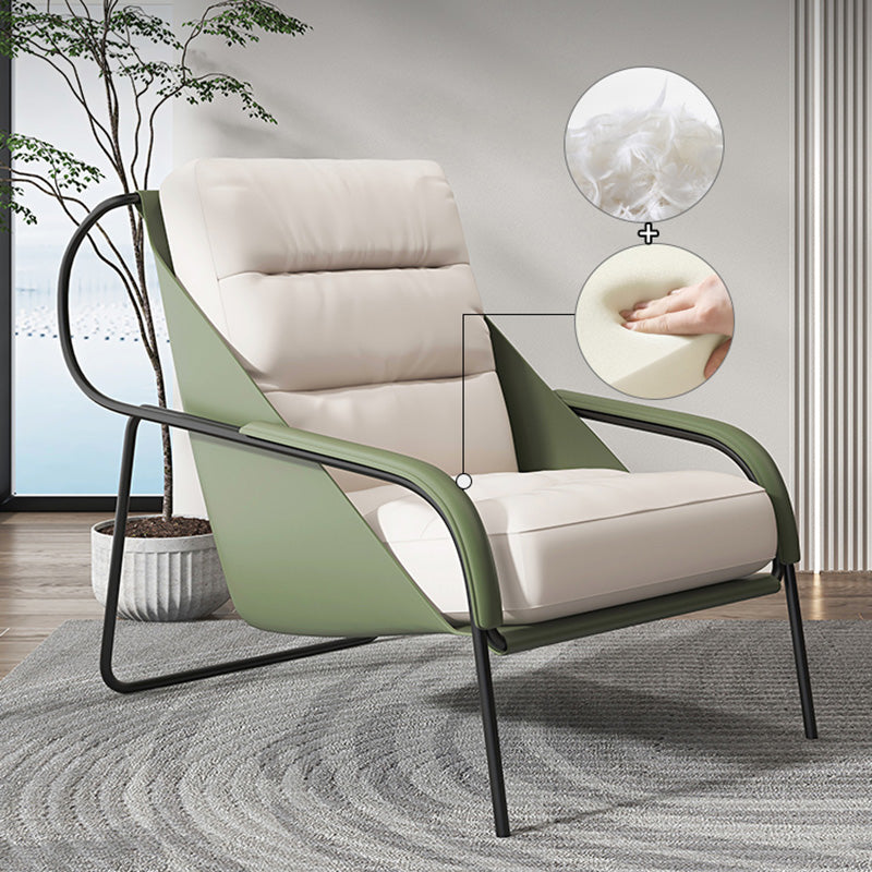 Mid-century Pu Leather Lounge Chair Solid Color Sewn Pillow Back Chair Clearhalo 'Accent Chairs' 'accent_chairs' 'Chairs & Seating' 'furn' 'furn_accent_chairs' 'Furniture' 'Living Room Furniture' 6706124