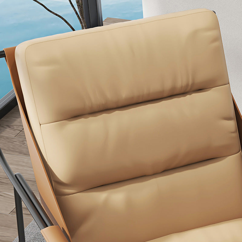 Mid-century Pu Leather Lounge Chair Solid Color Sewn Pillow Back Chair Clearhalo 'Accent Chairs' 'accent_chairs' 'Chairs & Seating' 'furn' 'furn_accent_chairs' 'Furniture' 'Living Room Furniture' 6706125