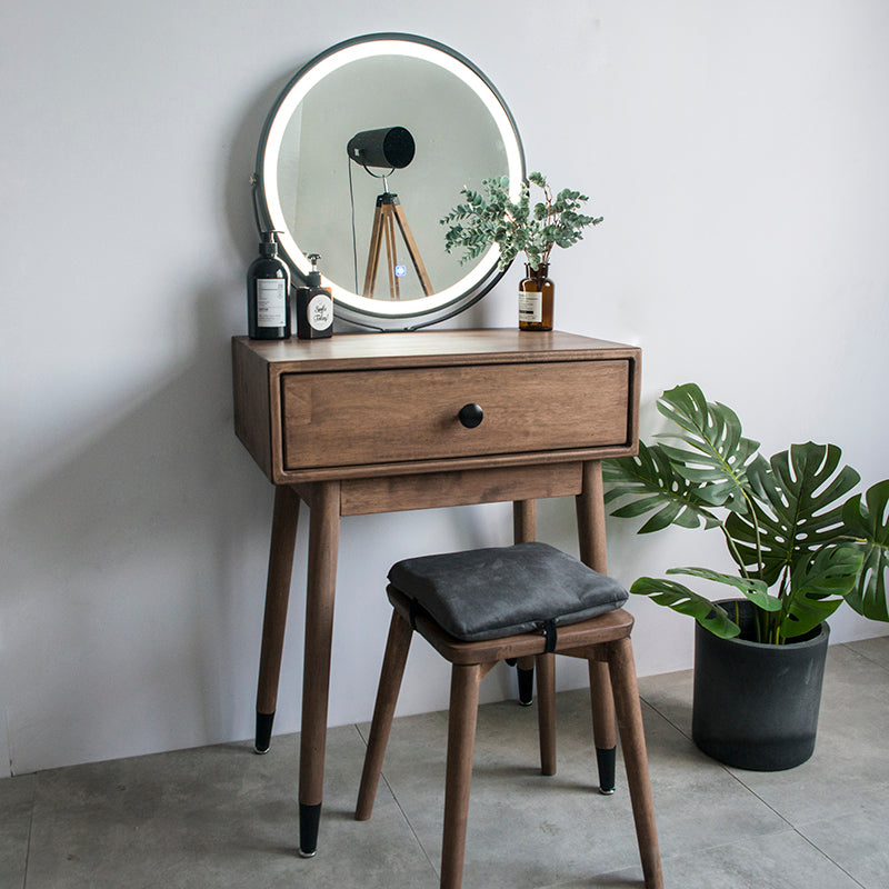 Contemporary Make-up Vanity with Drawers in Brown Solid Wood