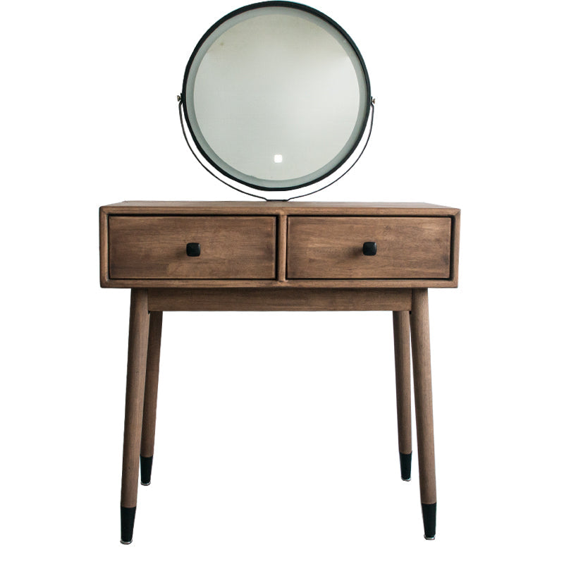Contemporary Make-up Vanity with Drawers in Brown Solid Wood