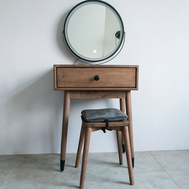Contemporary Make-up Vanity with Drawers in Brown Solid Wood