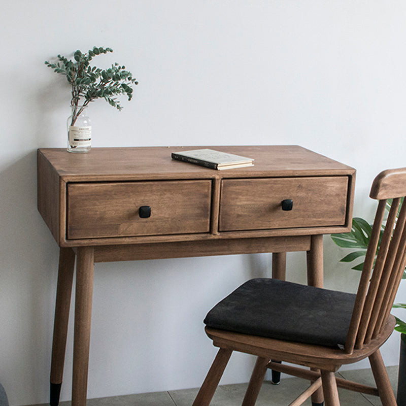 Contemporary Make-up Vanity with Drawers in Brown Solid Wood