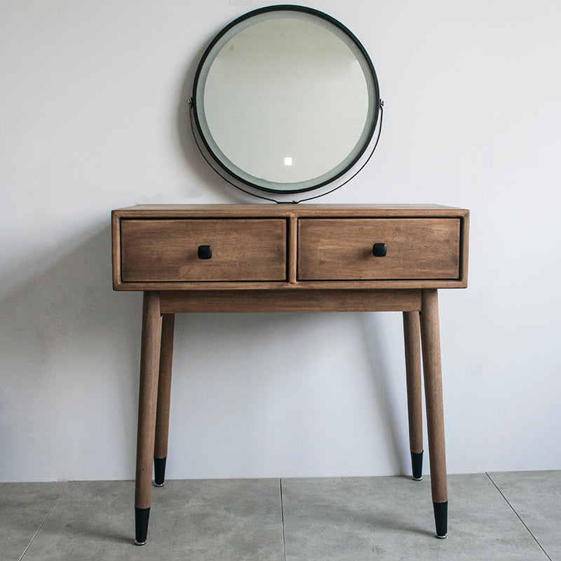 Contemporary Make-up Vanity with Drawers in Brown Solid Wood